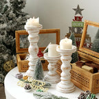 SWALLOWLIVING Rustic Farmhouse Wood Pillar Candle Holder Set of 3 for Candlestick, White - color: White
