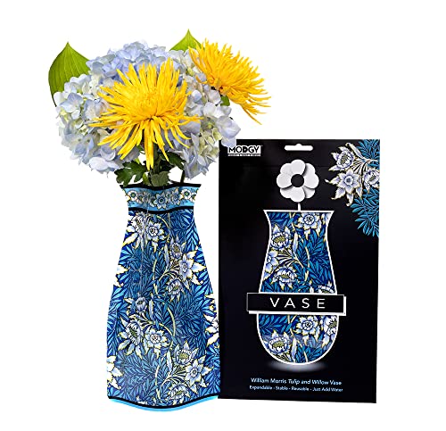 MODGY Collapsible and Expandable Flower Vase Plastic Decorative Modern Centerpieces Dining Table Decor Living Room Bathroom Wedding Office, William Morris Tulip and Willow - style: William Morris Tulip and Willow