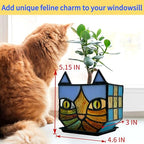Tiffany Style Stained Glass Cat Flower Pots with Drainage,Funny Blue Cat Planter,Cute Garden Pots,Flower Pots for Indoor Plants,Gifts for Plant Lovers,4.6x3x5.15 in - color: Blue