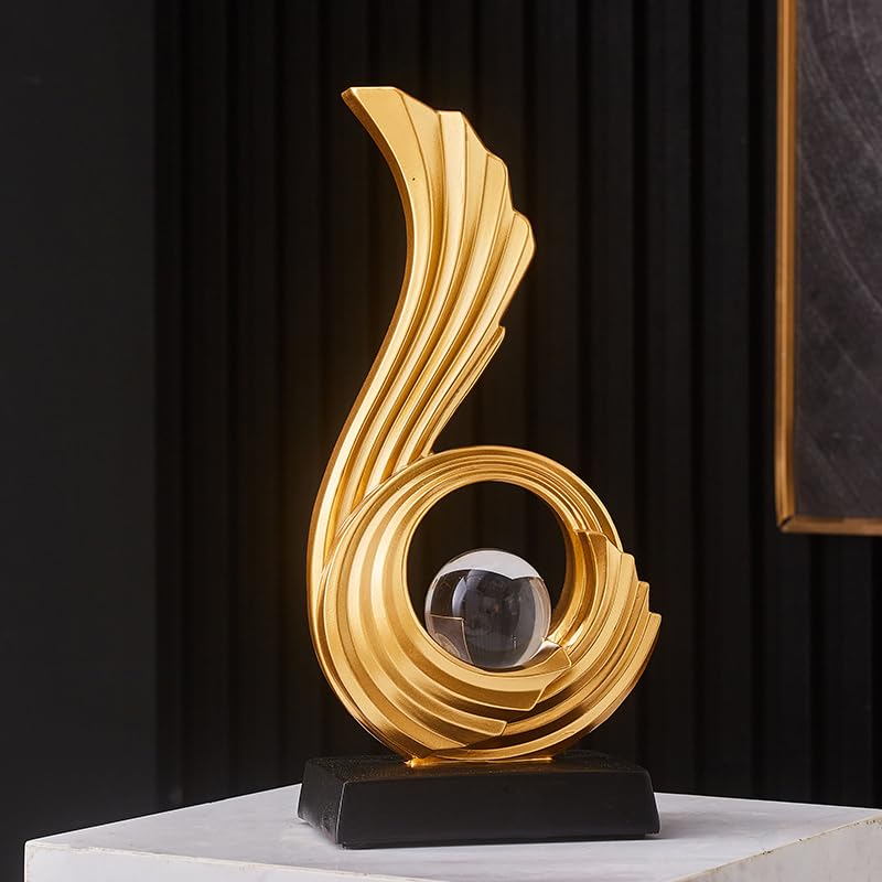 Modern Golden Abstract Art Sculpture, Gold Entryway Table Accents, Resin Statue–Crafted Decor for Living Room, Office & Coffee Table Accents - color: G