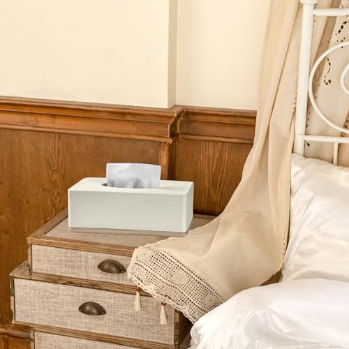 Rectangular Tissue Box Cover for Bathroom,Livingroom,Bedroom, Hand Carved Leather Resin Tissue Box Holder,10 x 5.7 x3.7 in, Beige - color: C-beige