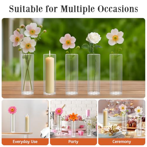 Tigvio 16 Pack 5.9" Tall x 1.8" Diameter Clear Glass Cylinder Vases - Multi-Use Flower Vase, Hurricane & Floating Candle Holders for Wedding Centerpieces, Home Decor, Table Displays