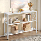 Hoctieon White Industrial Console Table, 3 Tier Entryway Tables, Hallway Desk, Narrow Sofa Tables with Shelves, Entrance Table for Entryway, Living Room, Foyer, Hallway, Office, White - color: White