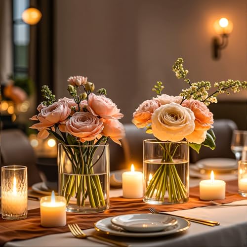 5 Inch Small Glass Cylinder Vases for Centerpieces | 12pcs Clear Flower Vase for Wedding Decorations, Floating Candle Vases in Bulk, Hurricane Candle Holders for Table, Home Décor - color: 5 Inch