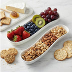 2 Pack Olive Trays, 12 inch Ceramic Olive Dish for Appetizers Crackers Nut and Snacks, Unique Styling and Elegant Design for Charcuterie in Entertaining Party and Daily Use, Dishwasher Safe
