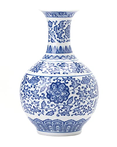 Blue and White Vase, Blue Vase, Chinoiserie Vase, Blue and White Ginger Jar Vase for Home Decor, Blue and White Porcelain Decor,9½"H - size: Blue 9.5"H