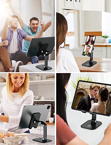 OCYCLONE Cell Phone Stand + 2 PCS Cable Organizer, Angle Height Adjustable iPhone Stand for Desk, Foldable Cell Phone Holder Tablet Stand Compatible with 4.7"-13" Phone Tablet - color: Gray Black