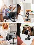 OCYCLONE Cell Phone Stand + 2 PCS Cable Organizer, Angle Height Adjustable iPhone Stand for Desk, Foldable Cell Phone Holder Tablet Stand Compatible with 4.7"-13" Phone Tablet - color: Gray Black