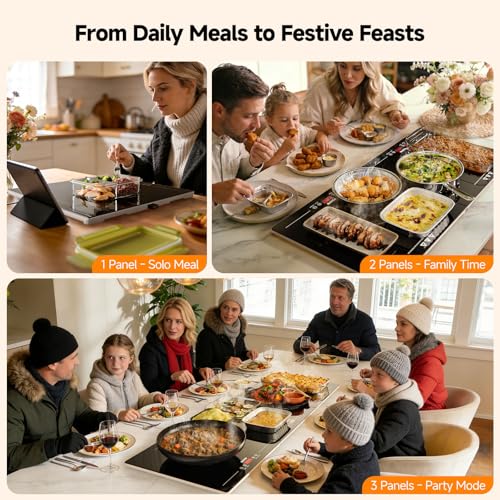 FEPPO Warming Trays for Buffets Party, Extra-Long 47"x15" 3-in-1 Modular Food Warmer with Independent Temp & Timer Control, Glass Food Warming Mat, Ideal for Catering & Gatherings - color: Black