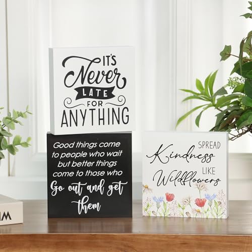 3 Pcs Inspirational Wood Box Sign Set, 5x5 Inches Motivational Quotes Wooden Blocks, Rustic Table Centerpiece Decorations - color: 3pack A