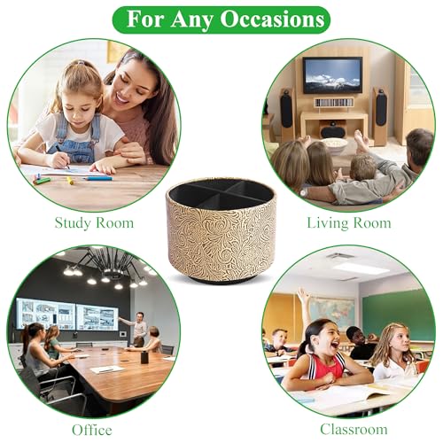 lizimandu Round Leather Art Supply Organizer,Remote Control Holder,360 Degree Spinning,Multi-Functional Pencil Holder,4 Compartments Desktop Stationary Organizer(1-Yellow Black) - color: 1-Yellow Black
