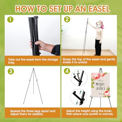 AROIC 63 "Easel Stand for Display, 6 Pack Portable Foldable Metal Easel, Easels for Signs Wedding Logos,Arts, Painting,Adjustable Floor Easels with 6 Storage Bag - style: 6P