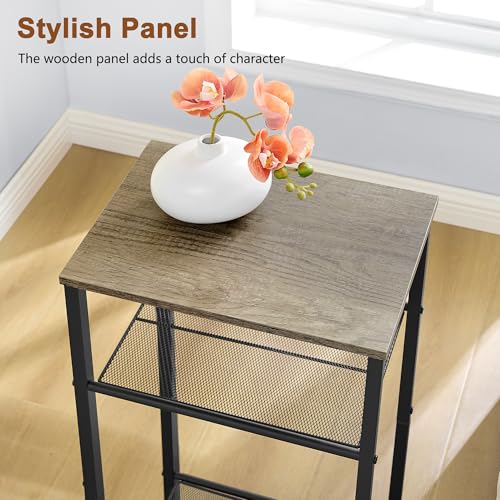 Hoctieon 2-Set 3 Tier End Table, Telephone Table Set of 2, Tall Side Table with Storage Set of 2, Small Nightstand for Small Spaces, Metal Frame, for Living Room, Bedroom, Sofa Couch, Hallway, Greige - color: Greige, size: 2 Pack