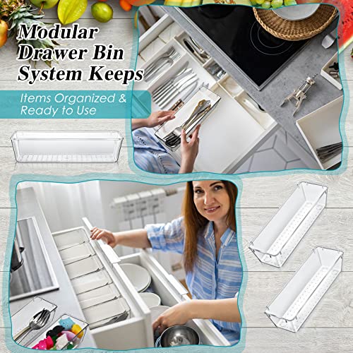 Maitys 12 Pcs Clear Drawer Organizer 9 x 3 x 2 Inches Plastic Rectangle Trays Makeup Vanity Storage Bins and Kitchen Drawers Dividers for Office Desk Silverware Kitchen Utensils(Clear) - color: Clear, size: 9 x 3 x 2 Inches