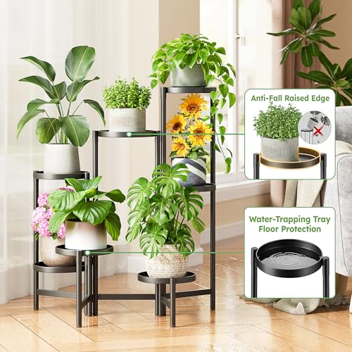 7 Tiered Metal Corner Plant Stand Indoor Outdoor, Tall Large Folding Rack with Rust Proof 7.9 Inch Wide Tray, Heavy Duty Flower Shelf for Multiple Plants for Patio - BlackDisk - color: BlackDisk, size: 7-Tiers