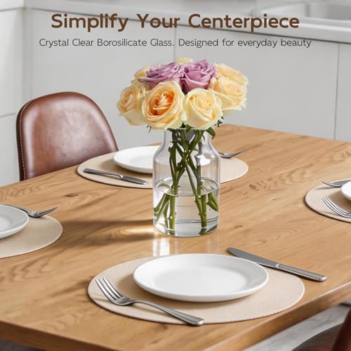 Clear Glass Vase, 4.7x7.8-inch Glass Flower Vase for Plants, Wide Mouth Vase for Home, Wedding, Living Room, Dining Table - size: 4.7”Wx7.8"H