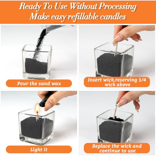 Sukh Candle Sand Wax with Wicks and Wick Tabs- 450g DIY Black Pearled Candle Wax, Refillable Pearled Sand Candles with Wicks, for Making Candles for Halloween, Party - color: Black