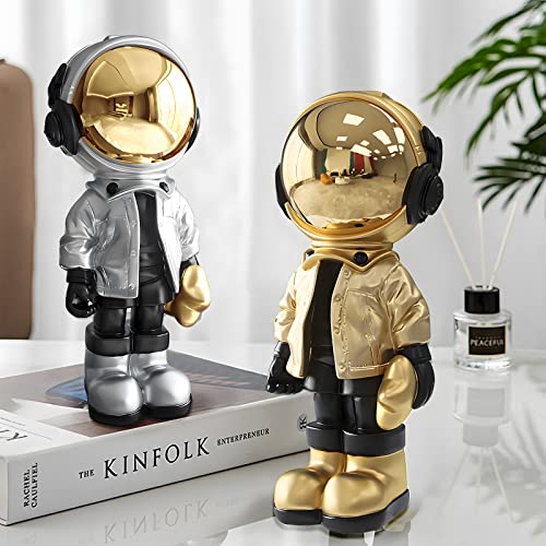 Dosker Astronaut Statues Spaceman Sculpture Polyresin Arts Gifts Silver Figurine Ornament Room Decor for Men,Home and Crafts Desktop Accessories Tabletop Decoration, Living Room, Office, Bookshelf - color: Silver, size: Large