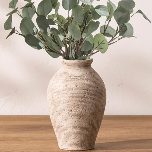 Vanselia Ceramic Flower Vase Home Decor - Large Farmhouse Table Vases Rustic Vintage Living Room Kitchen Bedroom Decorations for House Book Shelf Office Coffee Desk Dining Fireplace (9" Retro) - color: Retro-9"