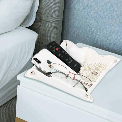 Valet Tray for Men Women 2 Pack - PU Leather Travel Catchall Tray Organizer - Desk Bedside Nightstand Storage Box for Jewelry Key Phone Remote Controller Wallet Watch Glasses Readers -White - color: White