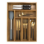 EcoFives Luxury Acacia Kitchen Drawer Organizer - Silverware Organizer - Utensil Holder and Cutlery Tray with Grooved Drawer Dividers for Flatware and Kitchen Utensils (6 Slot) - size: 6 Compartments