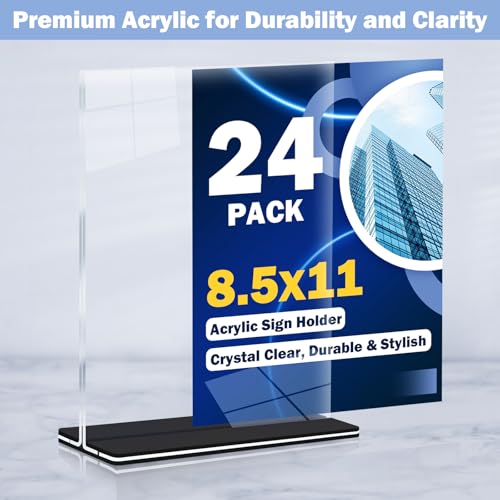 Acrylic Sign Holder 8.5 x 11, 24 Pack Clear Double-Sided Acrylic Display Stand for Vertical Tabletop Use, Perfect for Menus, Flyers, and Paper in Restaurants, Hotels, Office - size: 8.5 x 11