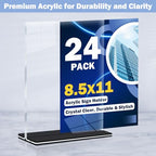 Acrylic Sign Holder 8.5 x 11, 24 Pack Clear Double-Sided Acrylic Display Stand for Vertical Tabletop Use, Perfect for Menus, Flyers, and Paper in Restaurants, Hotels, Office - size: 8.5 x 11