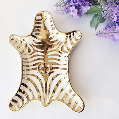 Zebra Stripe Jewelry Tray Ceramic Dishes Plate Gilded 5.9", Gold - color: Gold