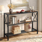 Hoctieon Industrial Console Table, 3 Tier Entryway Table, Hallway Table, Narrow Sofa Table with Shelves, Entrance Table for Entryway, Rustic Brown&Black - color: Rustic Brown & Black