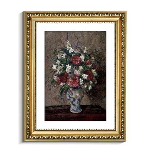 VIYYIEA Gold Framed Wall Art Canvas Print Home Decor Flower Wall Decor Vintage Botanical Prints Floral Paintings Art Pictures Room Decor Floral Wall Art Prints for Living Room Bedroom Office 11x14in - color: Flowers in a Vase, size: 14"L x 11"W