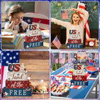 CroBlissful 4 Pcs 4th of July Decorations Patriotic Memorial Day Tabletop Decorations Red White Blue Table Centerpieces Sign for Office Tiered Tray Home Shelf 250th Anniversary(Independence Day Usa) - style: Independence Day Usa