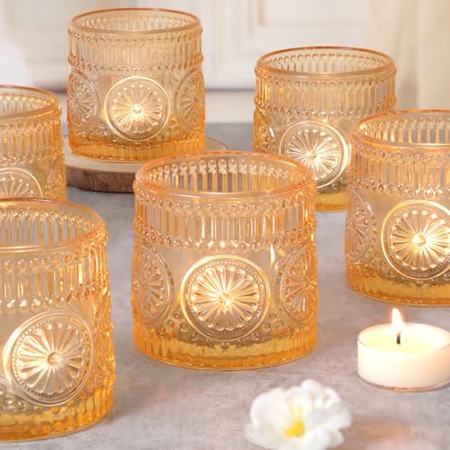6Pcs Large Votive Candle Holders Gold Glass Tealight Candle Holders for Wedding, Table Centerpiece, Party, Birthday, Home Decor - color: Gold