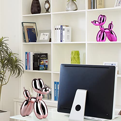 Balloon Dog Sculpture Modern Home Decor Collectible Figurines Funky Statues for Bedroom Trendy Animal Decor for Coffee Table Living Room Decor, 9.8*9.8*3.5inch, Pink - color: Pink, size: 9.8*9.8*3.5inch