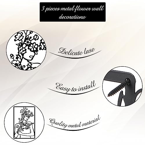 CHENGU 3 Pieces Metal Minimalist Abstract Woman Wall Art Line Drawing Wall Art Decor Single Line Female Home Hanging for Kitchen Bathroom Living Room - style: Modern