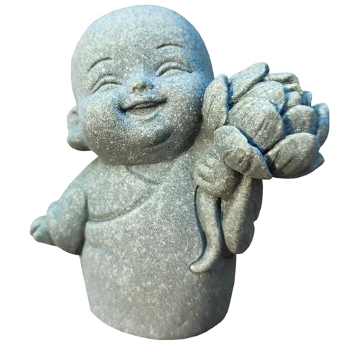livelyfish Japanese Monk Statue Praying Zen Sandstone Mini Buddha Statues Asian Garden Sculptures for Wealth Good Luck Feng Shui Home Decor (Style 1) - color: Style 1