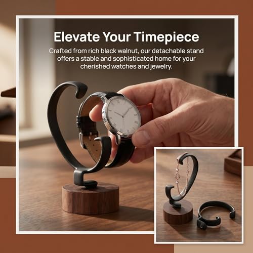BESPORTBLE Watch Display Stand, Wrist Watch Display Holder Detachable Walnut Storage Rack for Men and Women, 4.09X1.87 inch