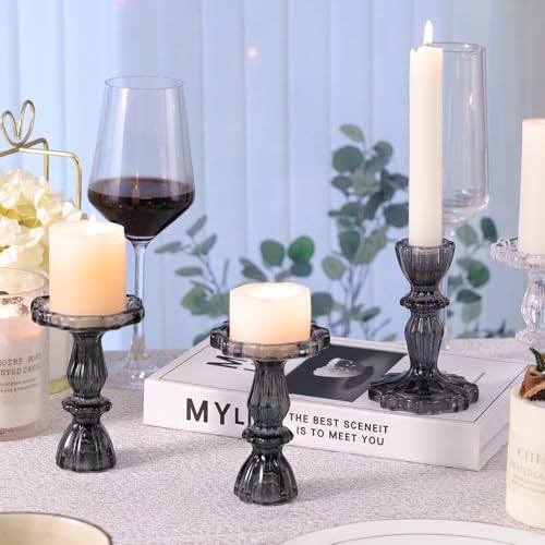 12pcs Taper Candle Holders, Black Candlestick Holders, Glass Candle Holder - Vintage Flower Design Candle Holders for Wedding, Home Decor, Halloween Decor (Black) - color: Black