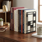 Metal Bookends for Shelves, Black Abstract Art Design Book Ends for Heavy Books, 1 Pair, 6.42x4.72x3.94 Inch, Anti-Slip Heavy Duty Book Dividers