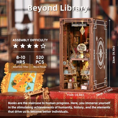 CCCDF DIY Book Nook Kit, DIY Miniature Dollhouse Booknook Kit, 3D Wooden Puzzle Bookend Bookshelf Insert Decor with LED Light for Teens and Adults (Beyond Library) - style: Beyond Library
