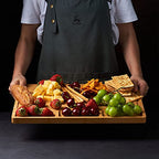 Large Bamboo Wood Cutting Board for Kitchen, Cheese Charcuterie Board with 3 Built-in Compartments and Juice Grooves, Butcher Block (17x12.6") - size: 17"L x 12.6"W