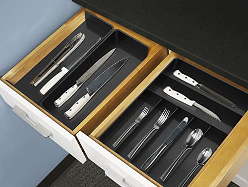 Simple Houseware Expandable Kitchen Drawer Flatware Organizer, Black – Adjustable Cutlery Tray with 9 Compartments for Utensils and Silverware - color: Black