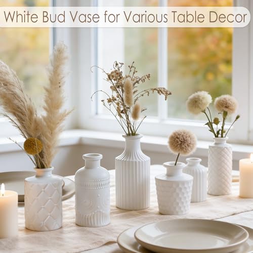 Matte White Glass Bud Vase Set of 12 – Small Minimalist Vases for Easy Home Styling, Perfect for Windowsills, Bedrooms, Bathrooms, and Table Centerpiece Décor - color: White-12pcs