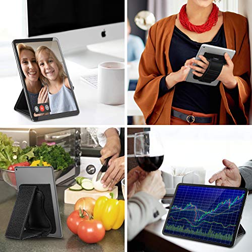 Fintie Universal Tablet Hand Strap Holder - [Dual Stand Supports] Detachable Padded Hook & Loop Fastening Handle Grip with Adhesive Patch for iPad/Galaxy Tab and All 7-11" Tablets, Black - color: Black