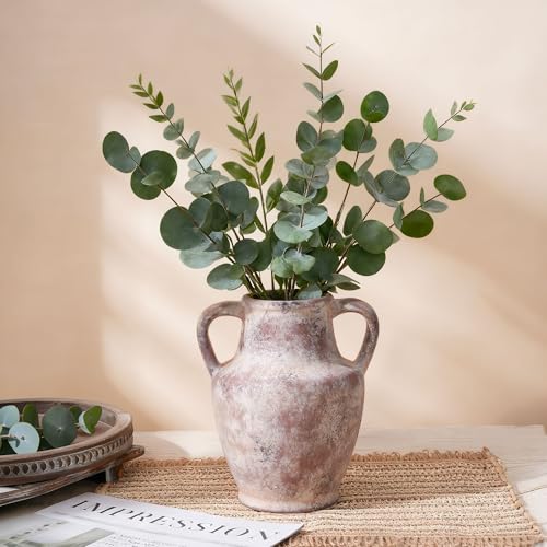 Flower Vase with Handles, 8.66 inch Tall Ceramic Vase Farmhouse Rustic Vases Decorative Pottery Vases for Home Decor Living Room Table Bookshelf Centerpiece Bouquet Wedding Fireplace (Terra) - color: 8.66 in - Terracotta