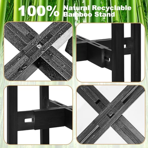 Rnined Adjustable Plant Stand Indoor,Bamboo Mid Century Modern Plants Stands, Stable Plant Holder,Fit 8 9 10 11 12 inch Pots (Pot & Plant Not Included)(Black) - color: Black