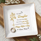 Personalized Birth Month Flower Jewelry Dish, To My Daughter Trinket Tray, Mothers Day Birthday Gifts for Daughter, Custom Floral Name Ring Dish For Wedding, Ring Holder - color: To My Daughter