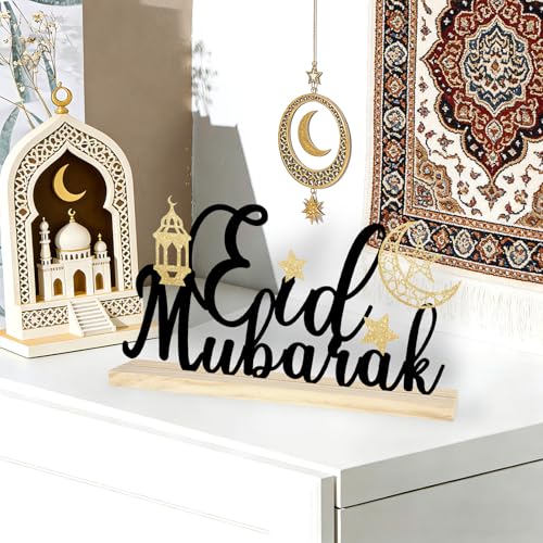 COCHIE Metal Eid Mubarak Sign, Ramadan Decorations for Home, Shelf, Mantel, Indoor, Moon Star Eid Decor, Eid Mubarak Ramadan Table Top Party Decoration (Eid) - style: Eid