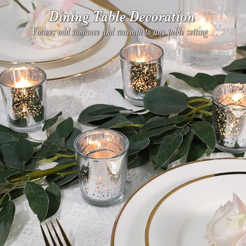 UPBUD Votive Candle Holders Set of 24, Speckled Mercury Silver Candle Holders for Wedding Centerpiece Table Decorations, Tealight Candle Holder for Party Bridal Shower Decor, Home Decor - color: Silver