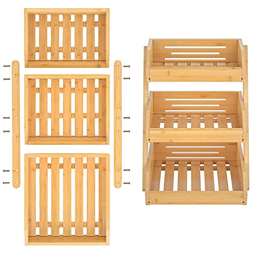Merysen Large 3 Tier Bamboo Fruit Basket Stand for Kitchen Countertop – Fruit Holder – Suitable for Bread, Vegetables, Produce, Home Storage and Display - size: 3 Tier