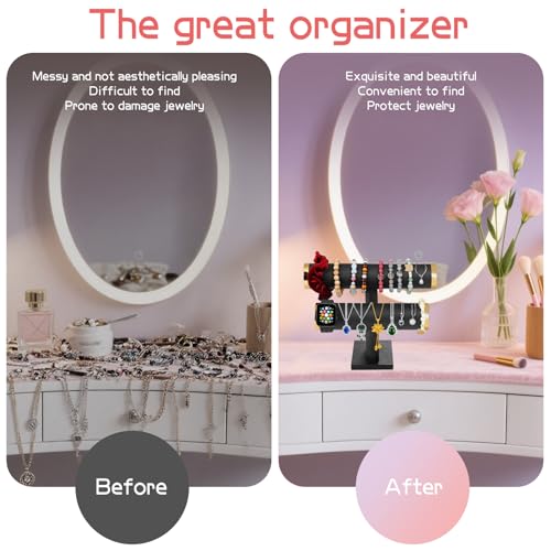 Two-layer T-shaped jewelry display stand, specifically designed for the display and organization of bracelets, bangles.Velvet material，Simple and elegant(Black Velvet) - color: Black Velvet